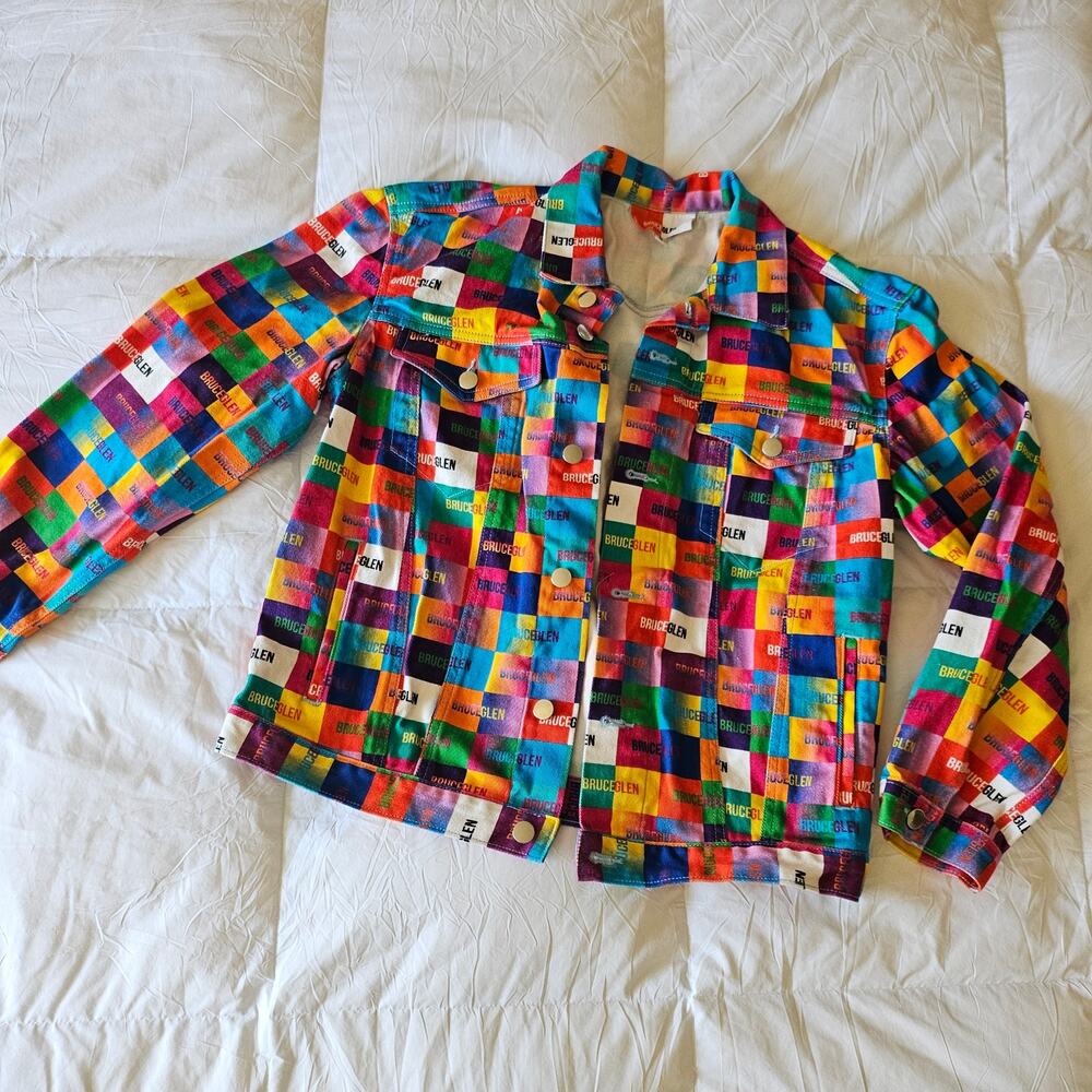 BruceGlen Happy Logo Multicolored Patchwork Denim Jacket